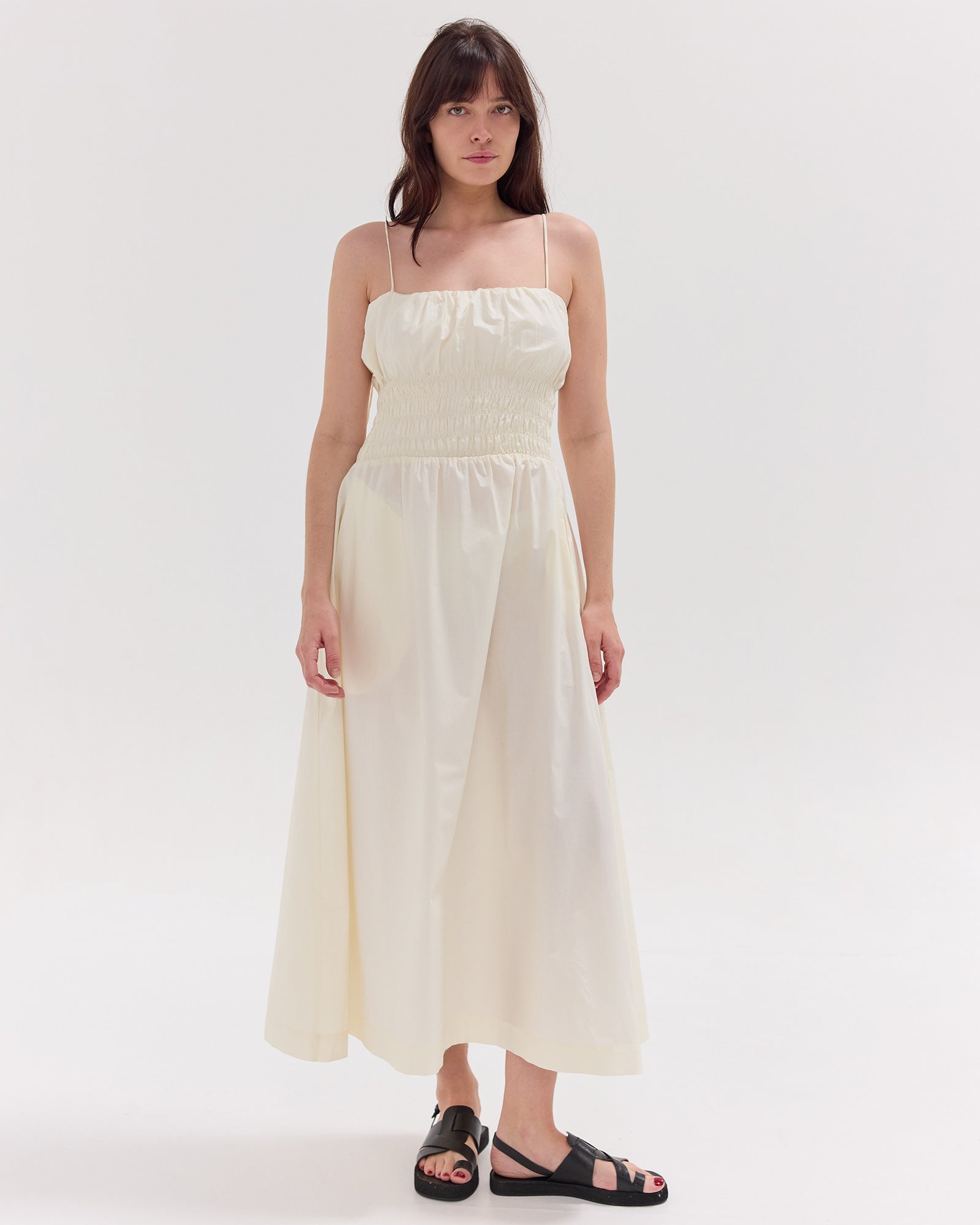 The Strappy Shirred Midi Dress | Panna Cotta