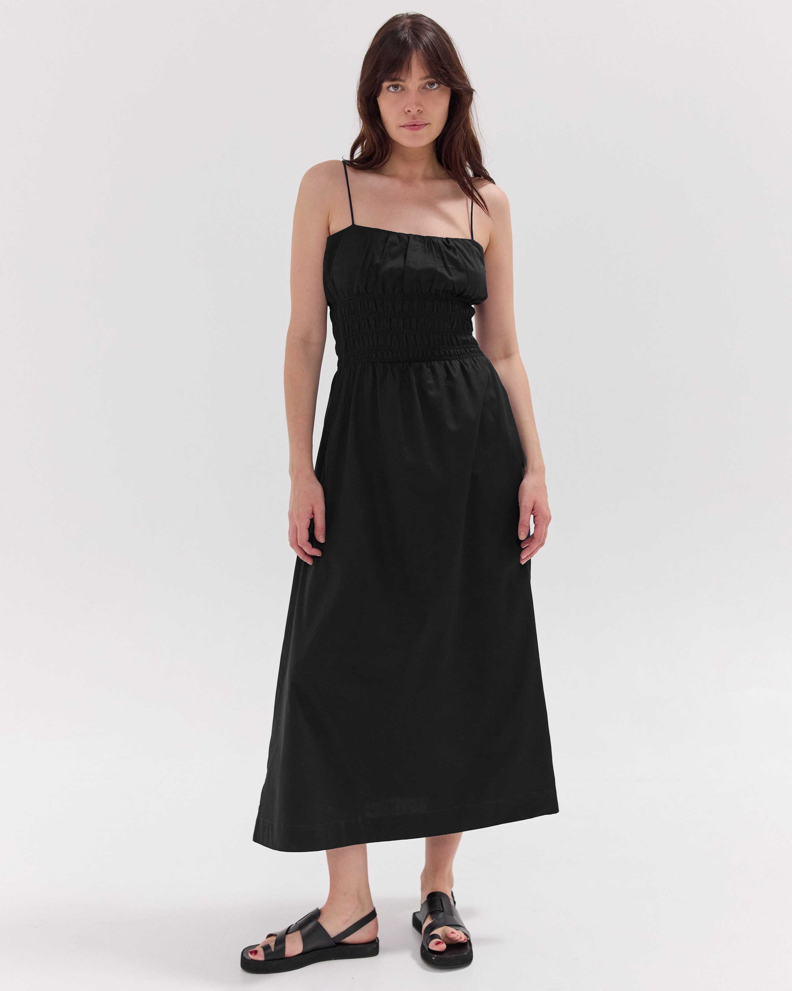 The Shirred Strappy Dress | Black