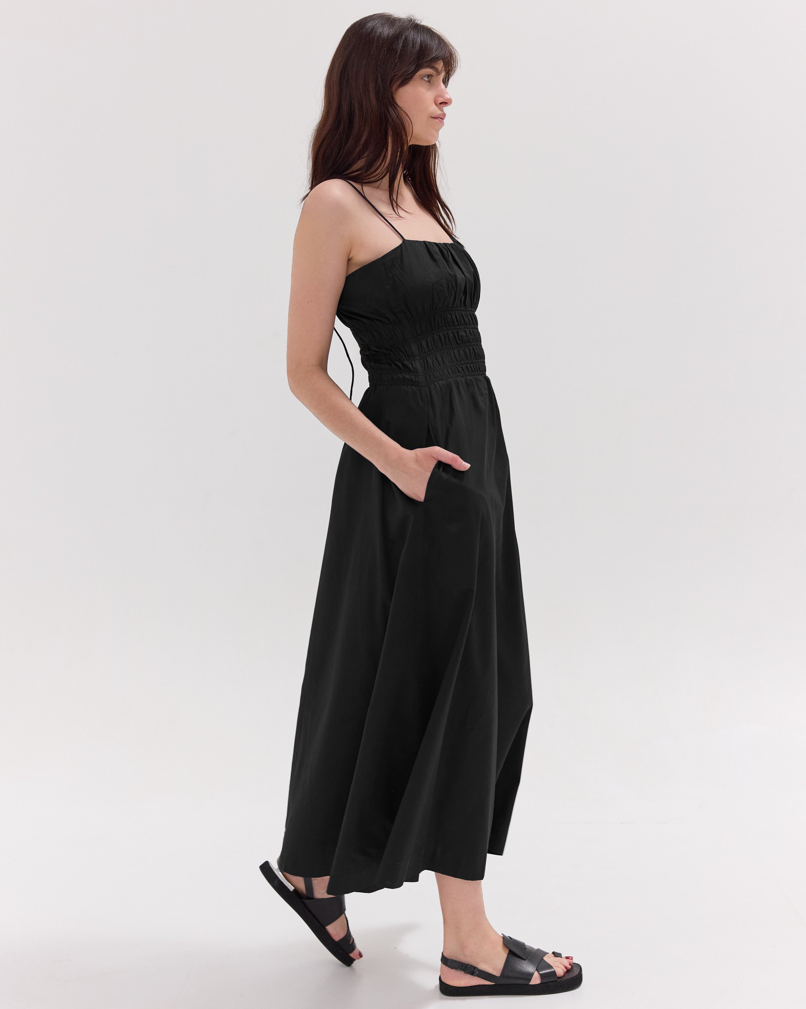 The Shirred Strappy Dress | Black