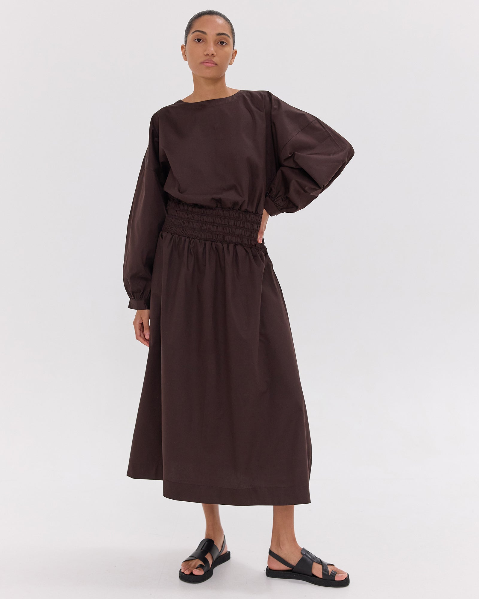 The Shirred Billow Sleeve Dress | Brazil Nut