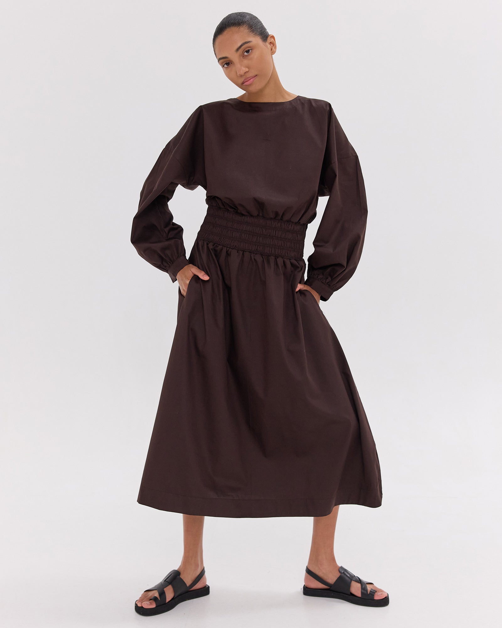 The Shirred Billow Sleeve Dress | Brazil Nut