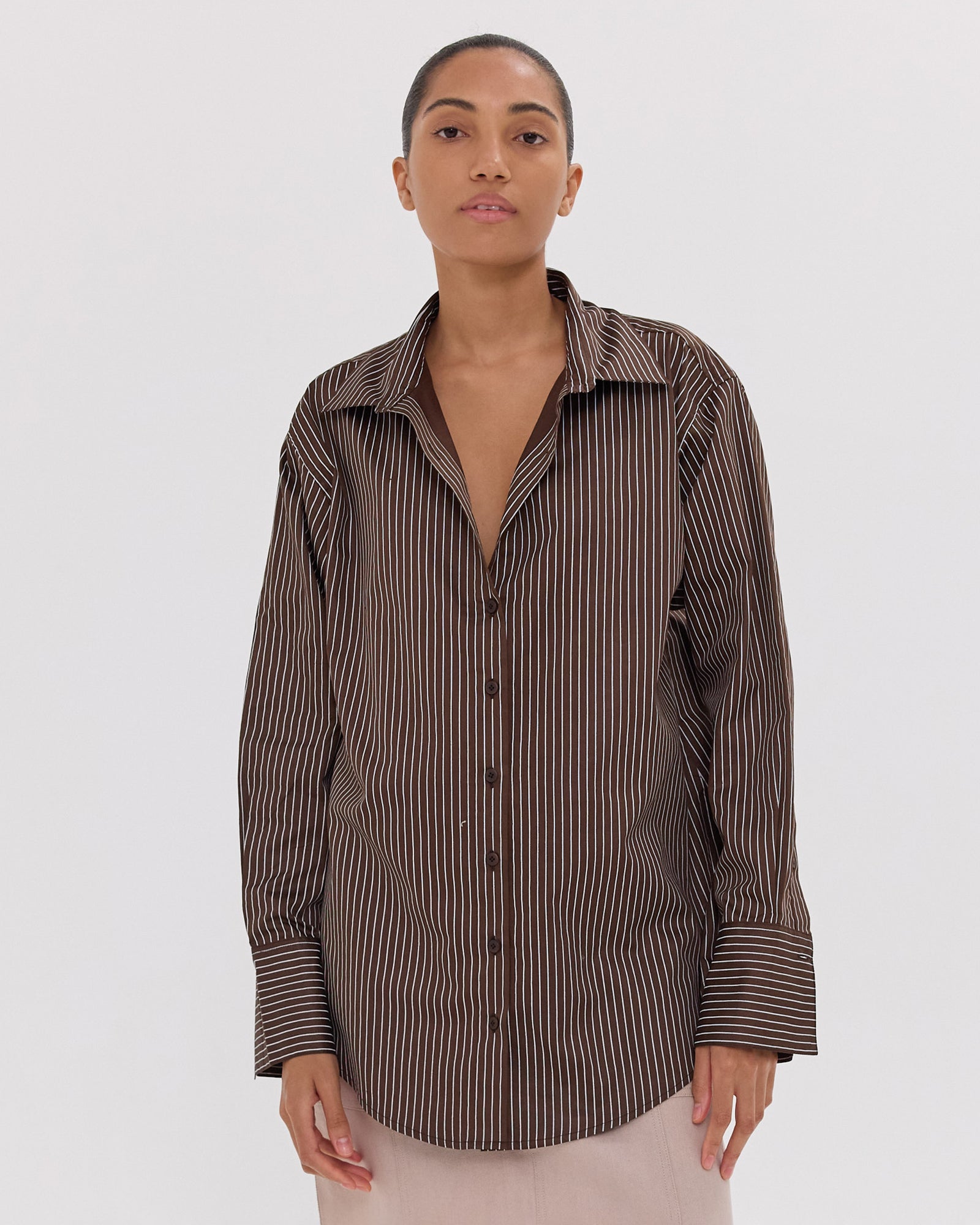 The Dropped Yoke Shirt | Brazil Nut & White