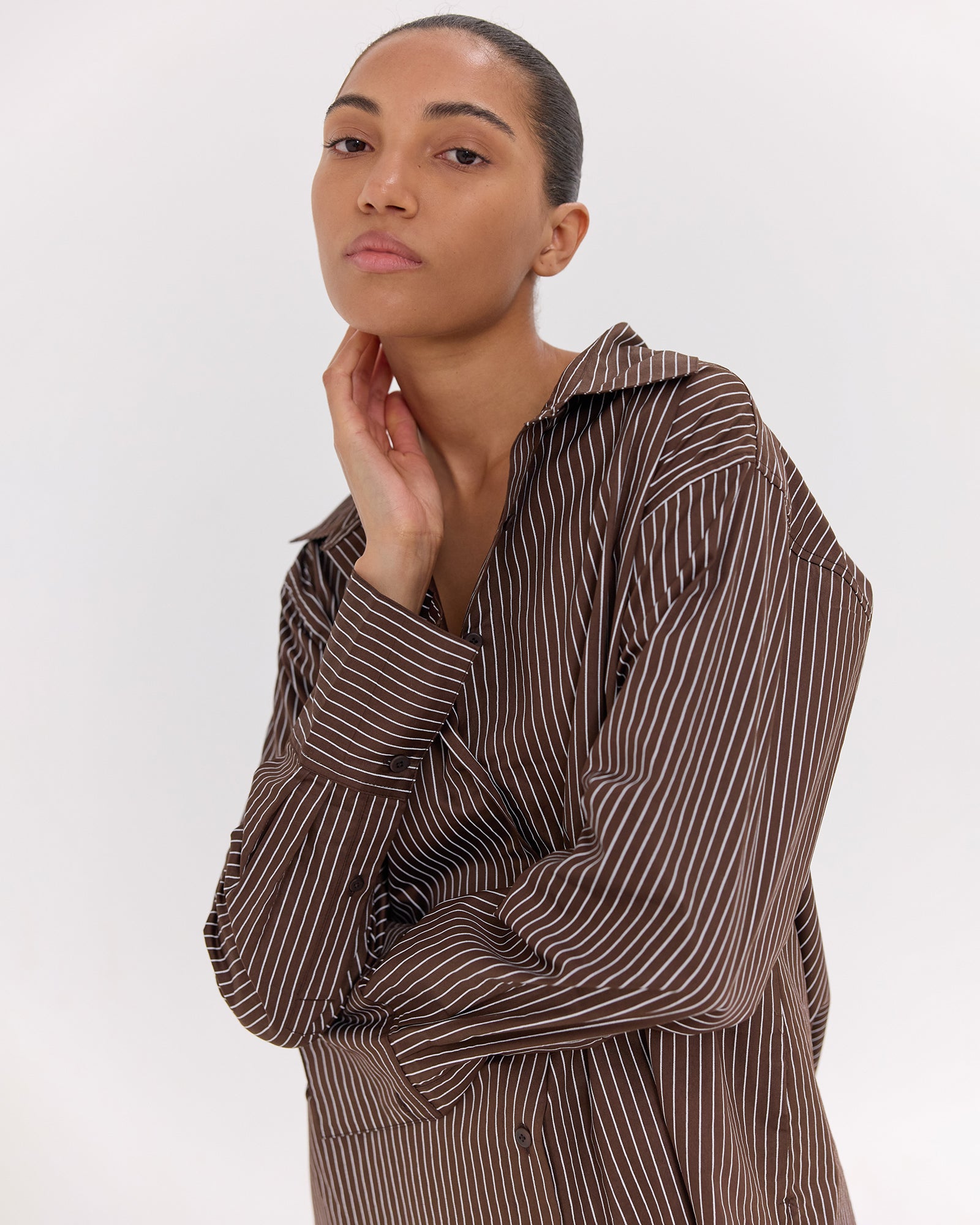 The Dropped Yoke Shirt | Brazil Nut & White