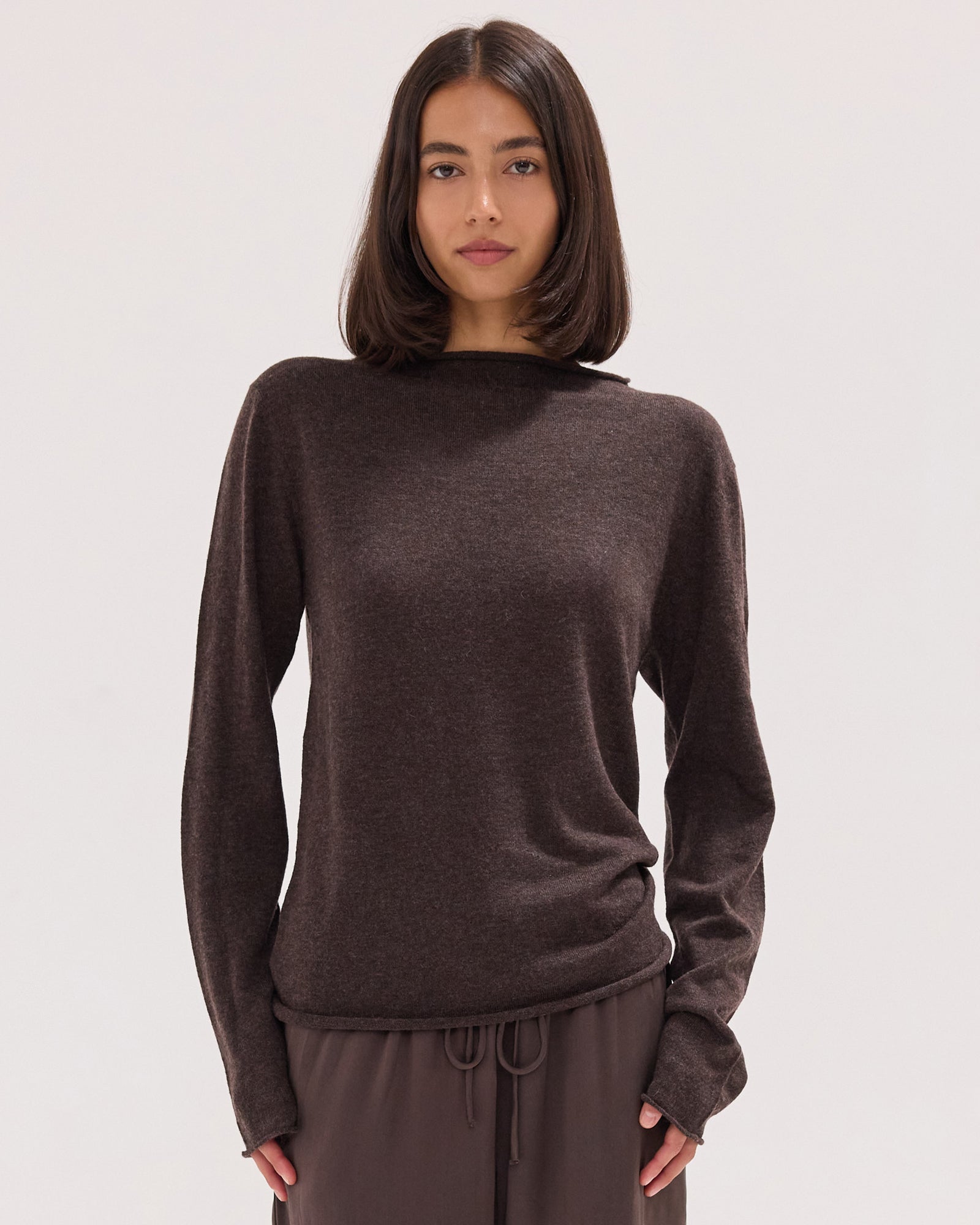 The Funnel Neck Top | Coffee