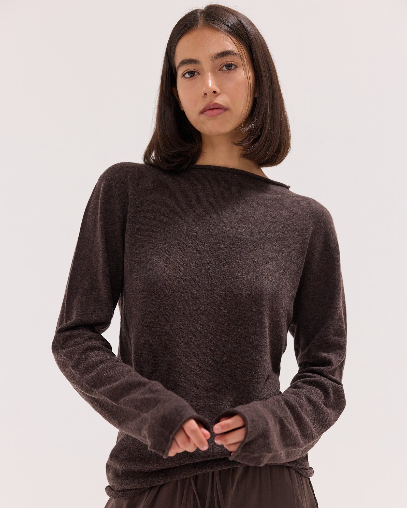 The Funnel Neck Top | Coffee