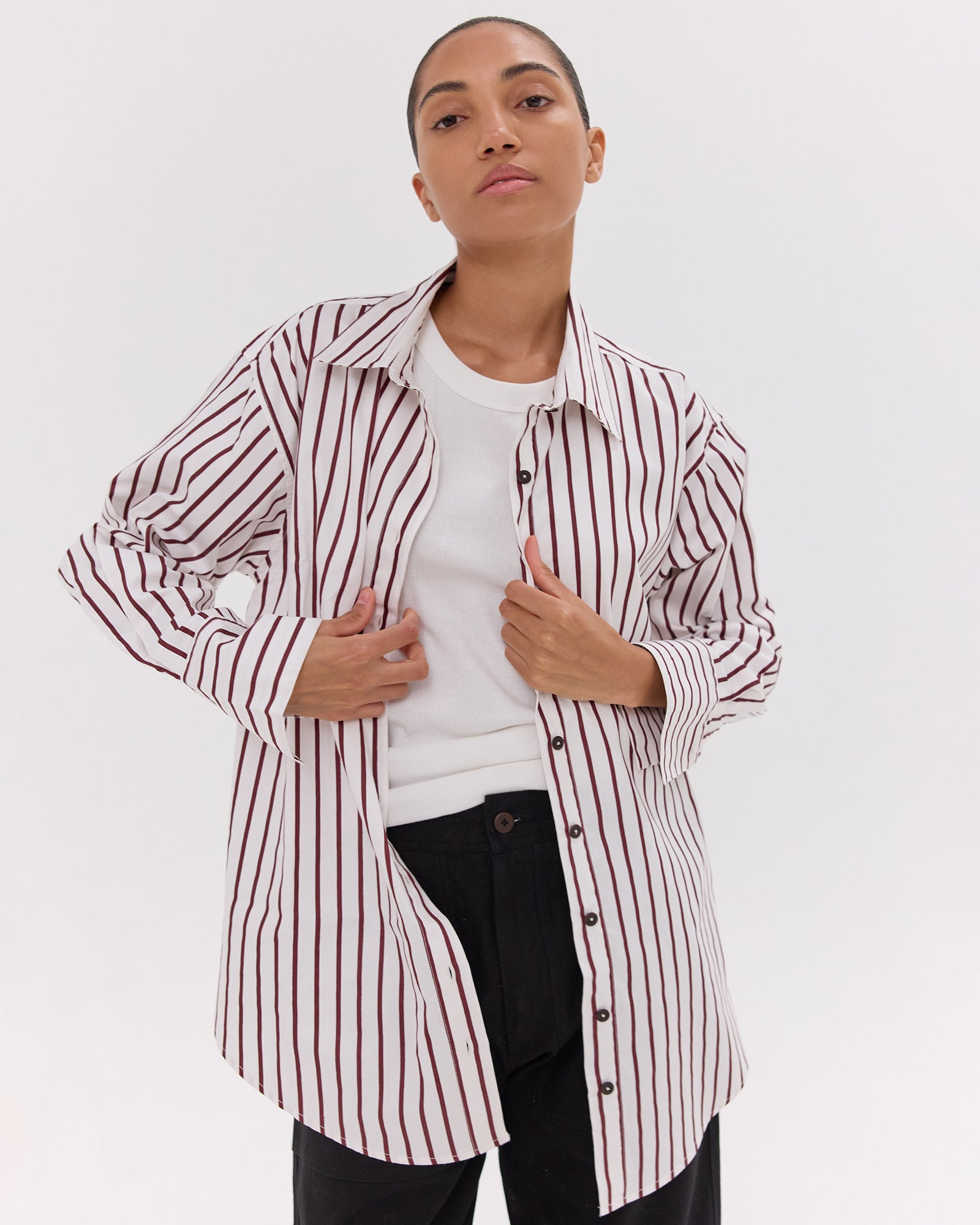 The Dropped Yoke Shirt | Mahogany & White
