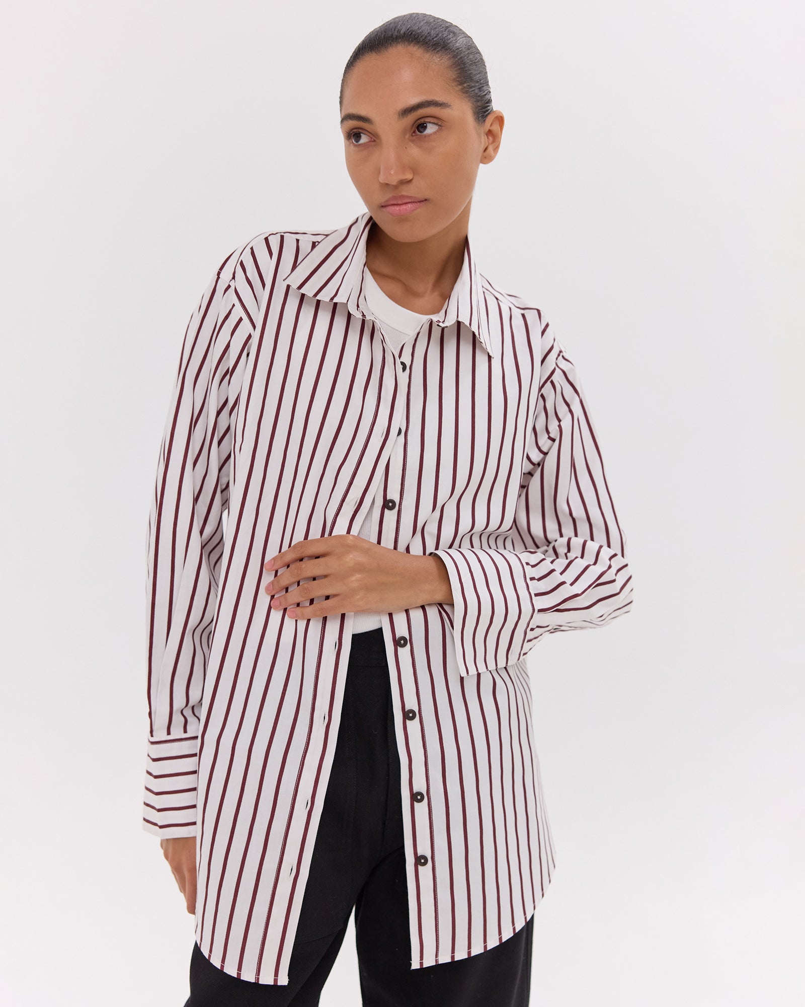 The Dropped Yoke Shirt | Mahogany & White