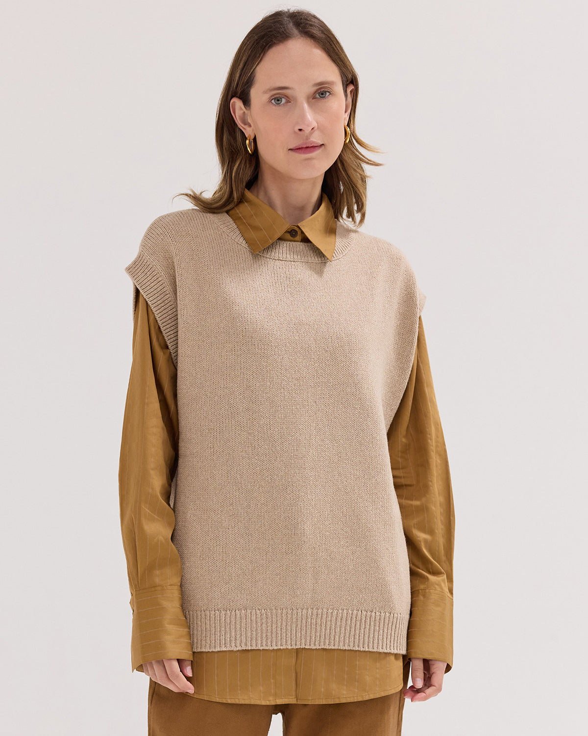 The Crew Neck Vest | Almond