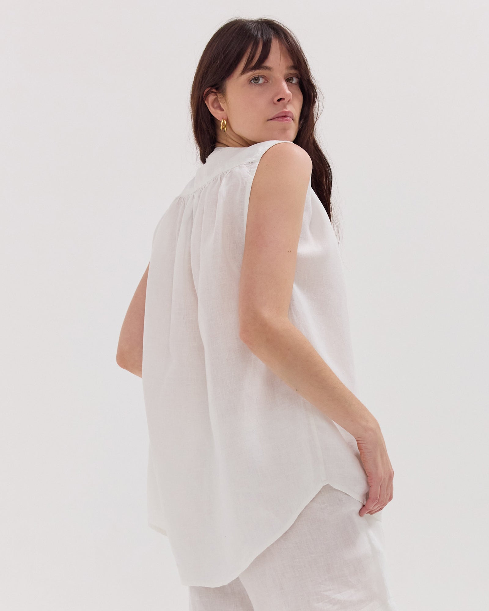 The Gathered Sleeveless Top | White