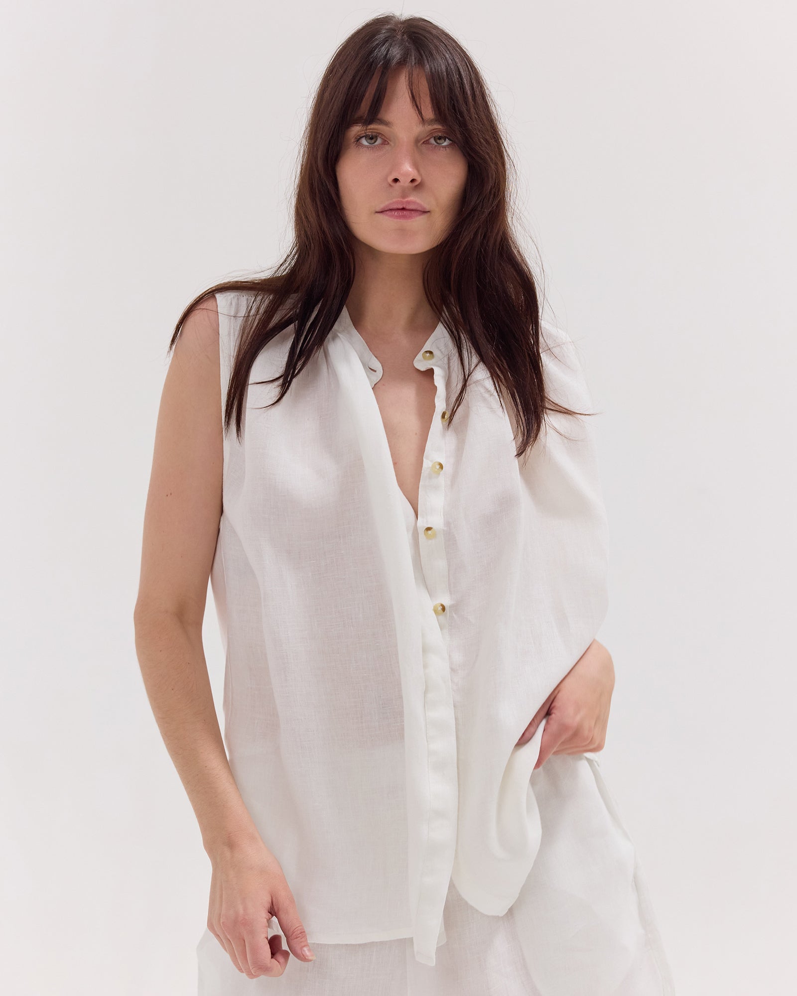 The Gathered Sleeveless Top | White