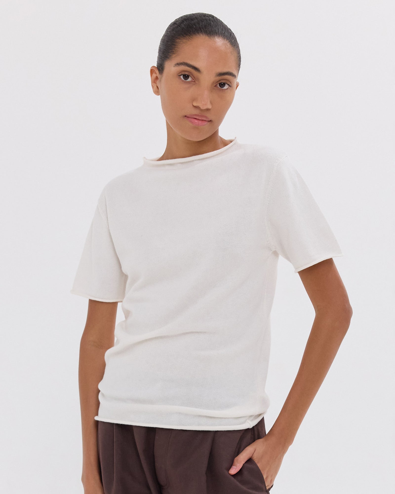 The Funnel Neck Tee | White