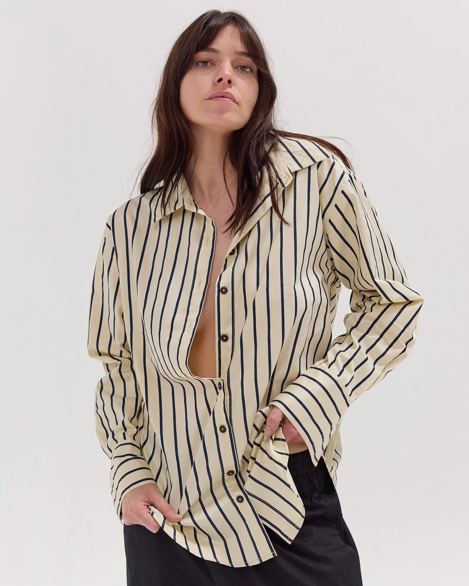 The Dropped Yoke Shirt | Cream & Navy by Cloth & Co.