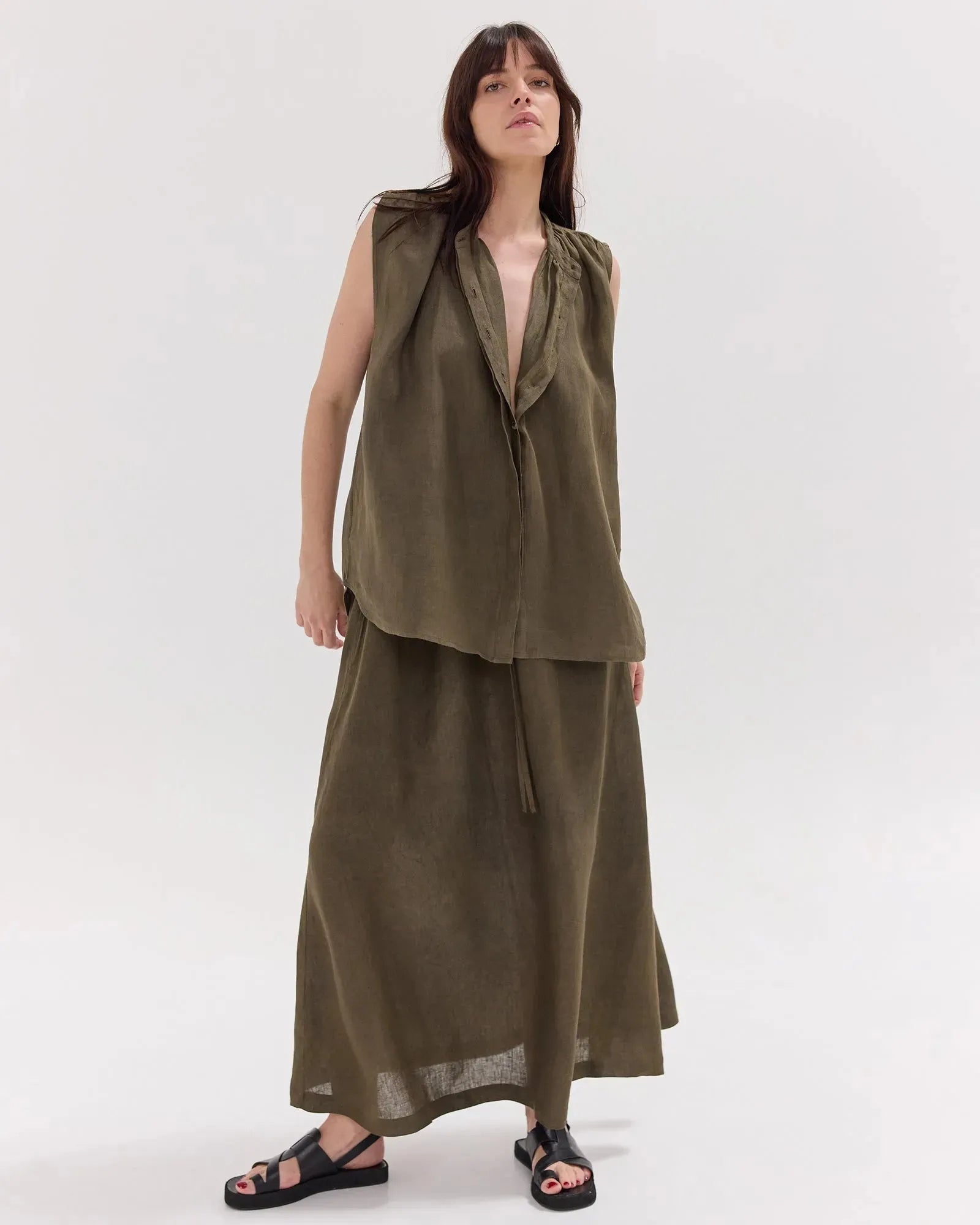 The Olive Linen Skirt Set by Cloth & Co.