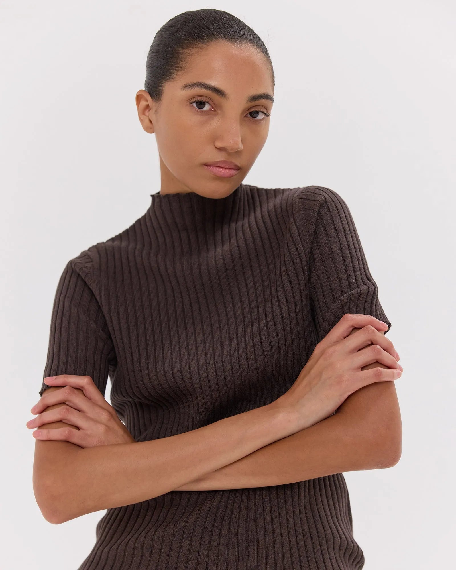 The Rib Funnel Tee | Brazil Nut by Cloth & Co.