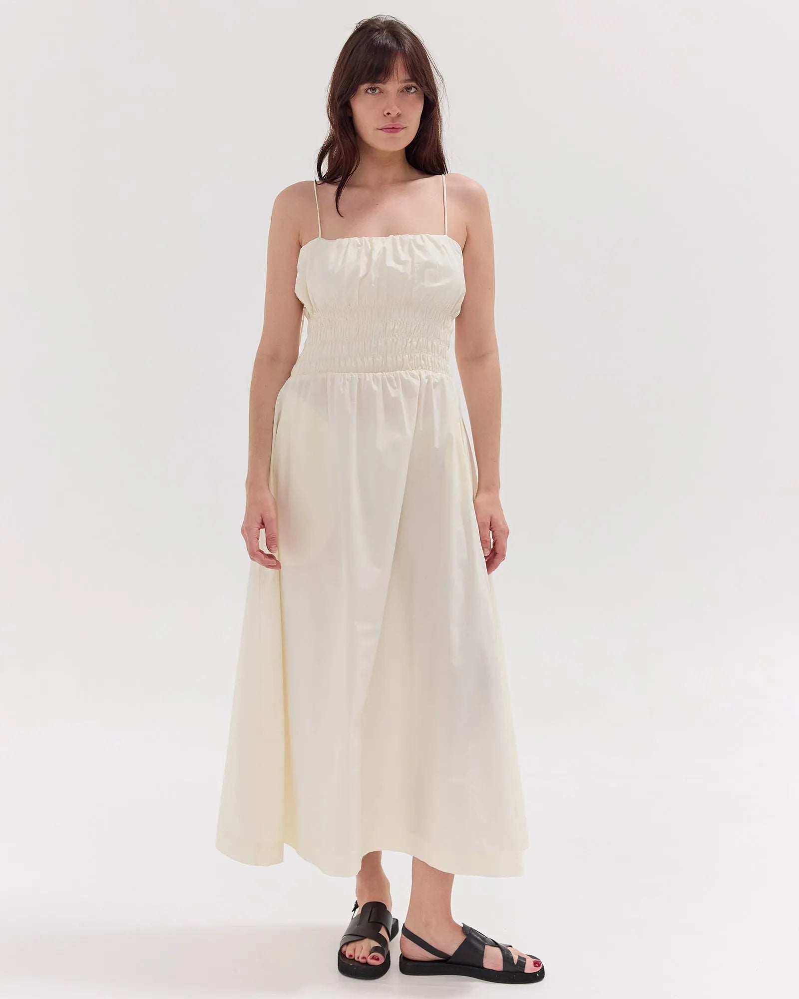 The Strappy Shirred Midi Dress | Panna Cotta by Cloth & Co.