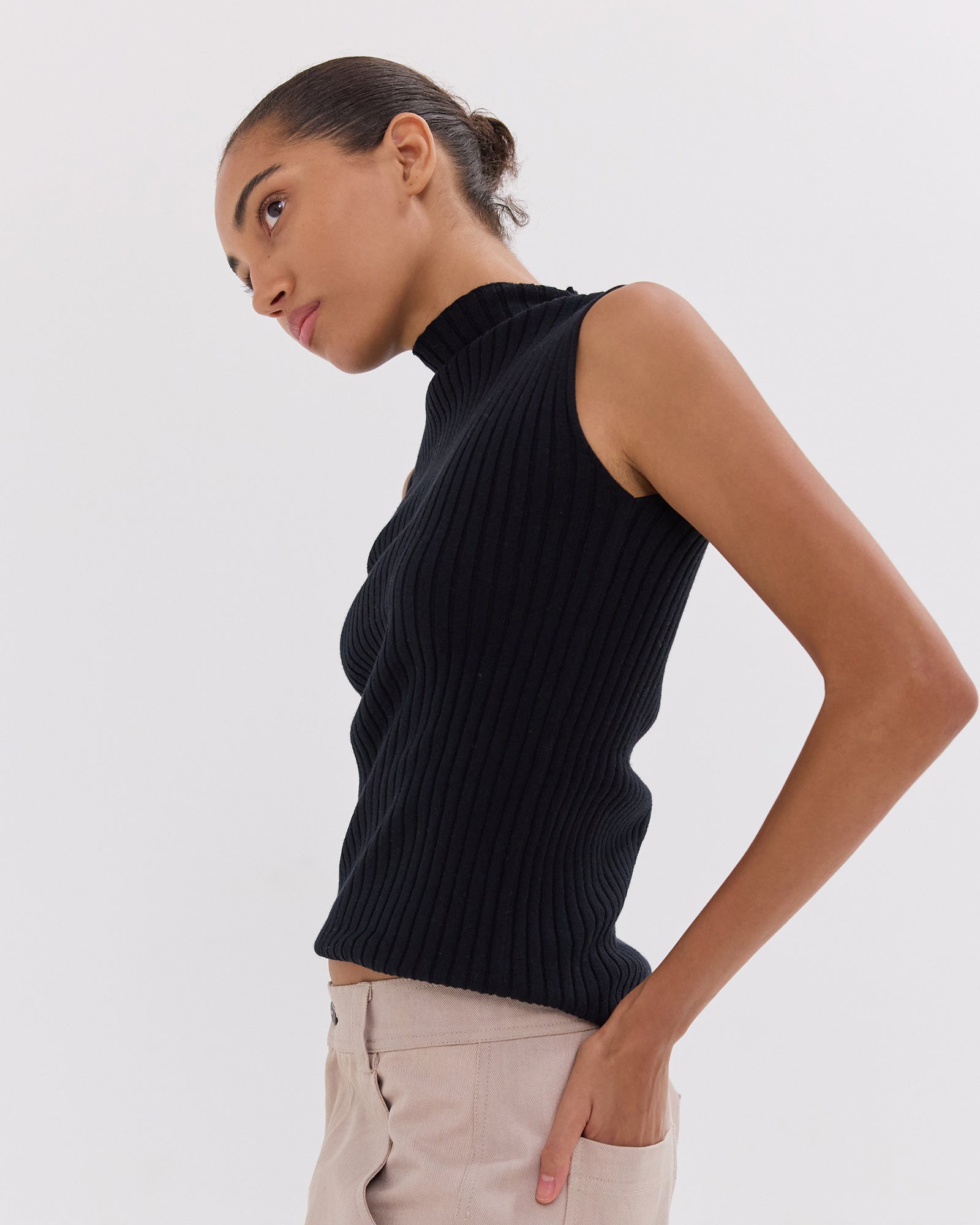 The Rib Funnel Neck Tank | Black by Cloth & Co.