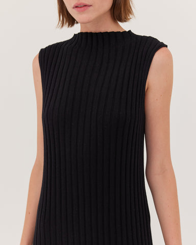 The Rib Funnel Neck Tank Dress | Black