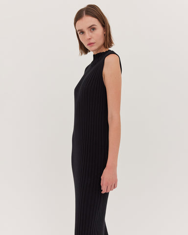 The Rib Funnel Neck Tank Dress | Black