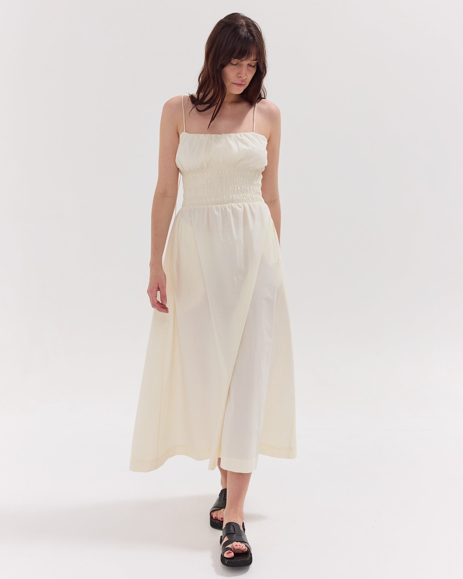 The Strappy Shirred Midi Dress | Panna Cotta