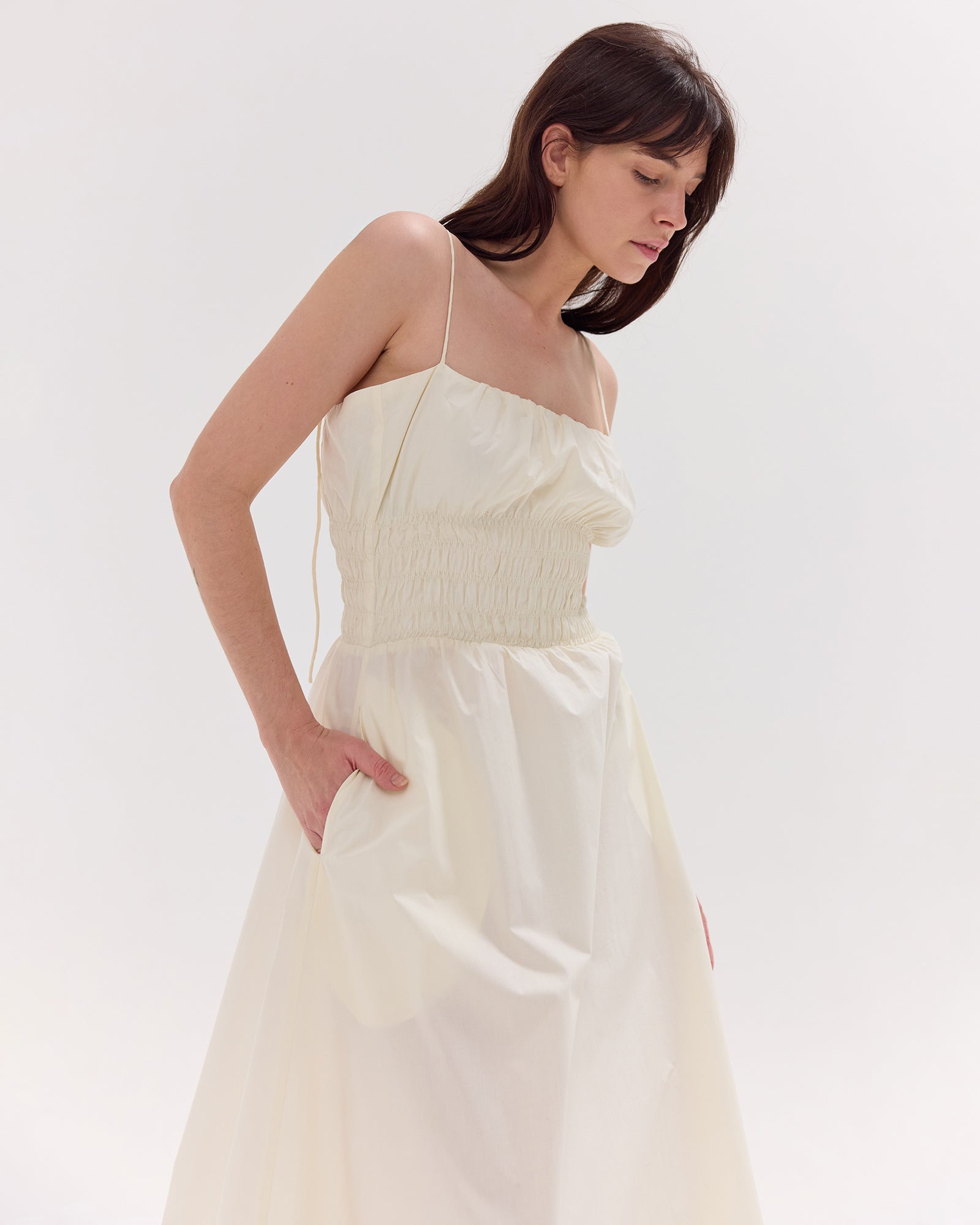 The Strappy Shirred Midi Dress | Panna Cotta