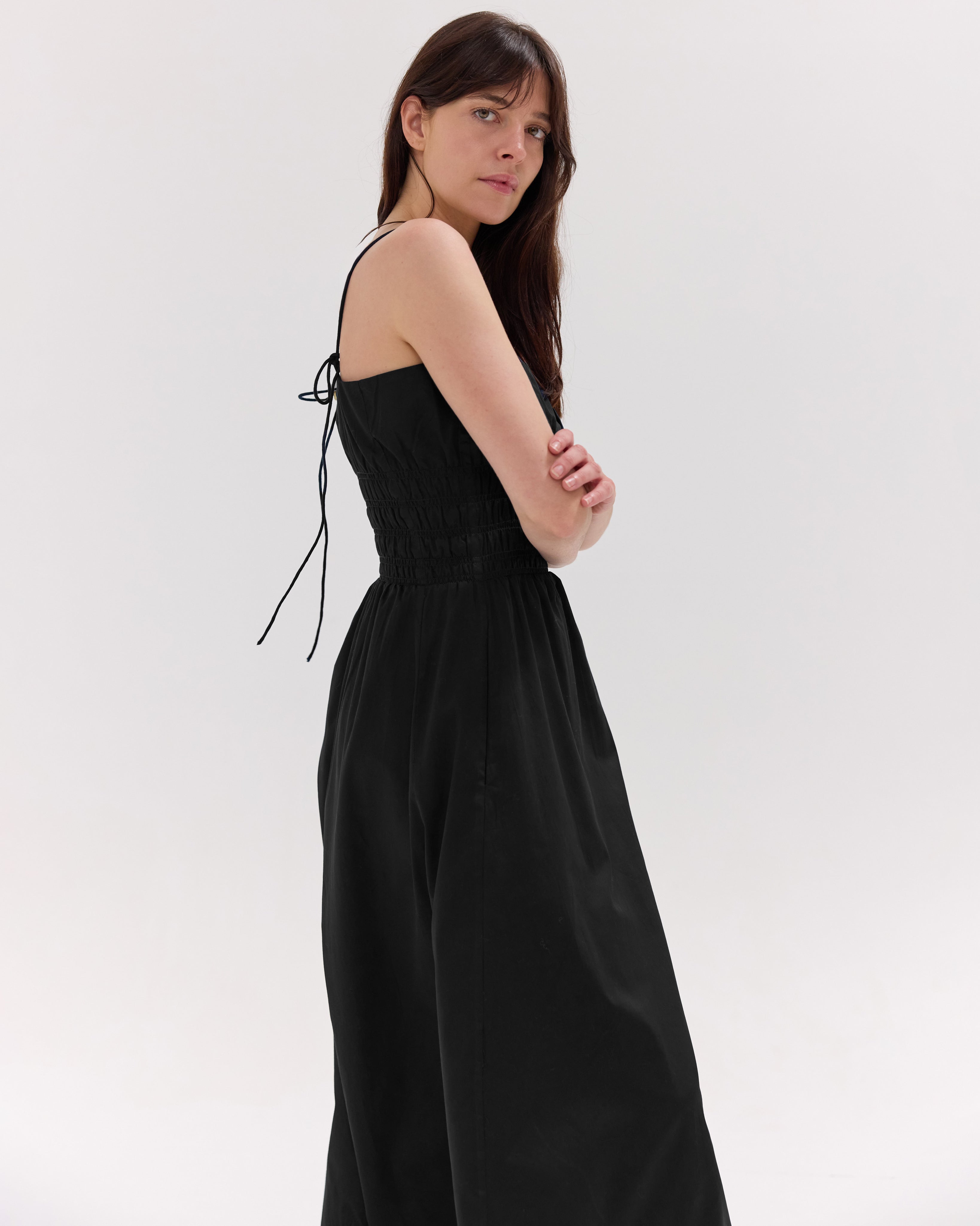 The Shirred Strappy Dress | Black