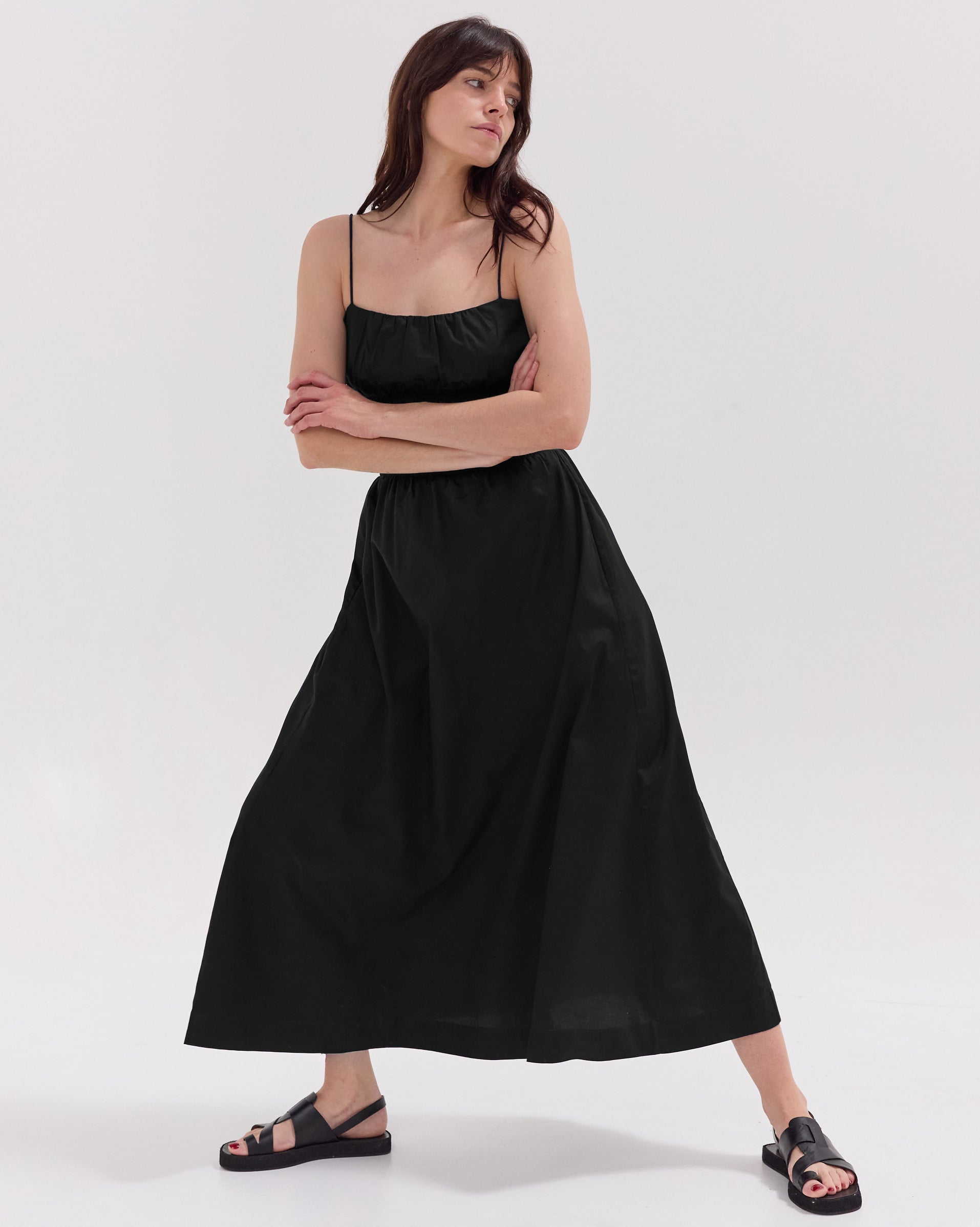 The Shirred Strappy Dress | Black