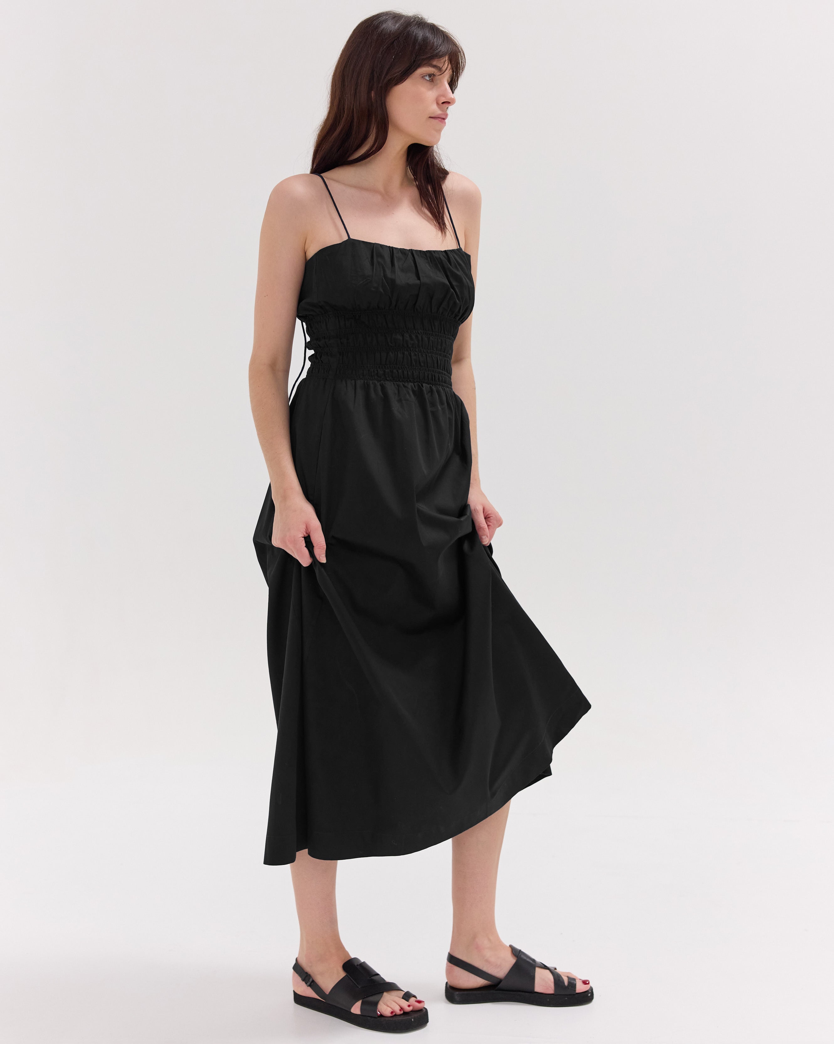 The Shirred Strappy Dress | Black