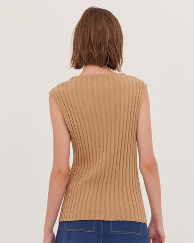 The Rib Funnel Neck Tank | Raffia