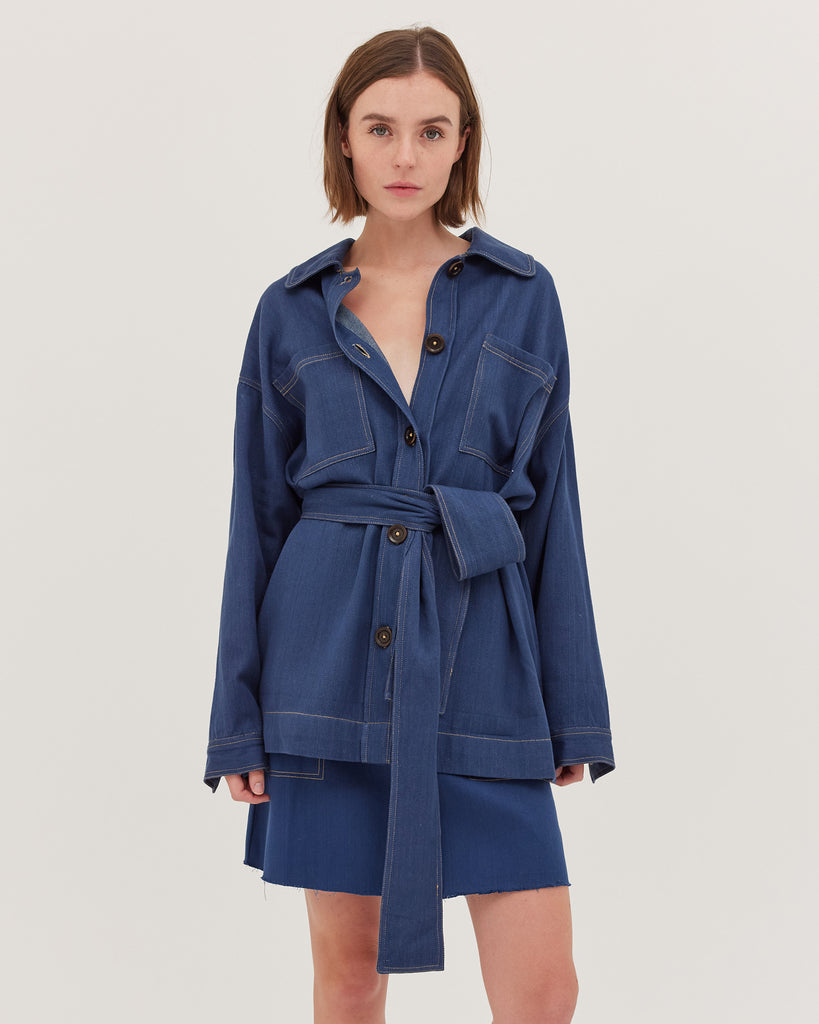 The Denim Belted Jacket | Dark Indigo