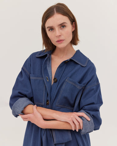 The Denim Belted Jacket | Dark Indigo