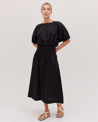 The Shirred Midi Dress | Black