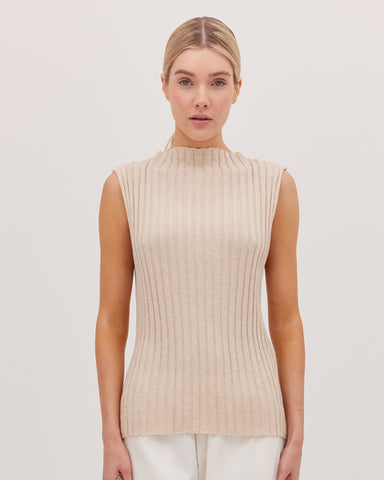 The Ribbed Funnel Neck Tank | Jute