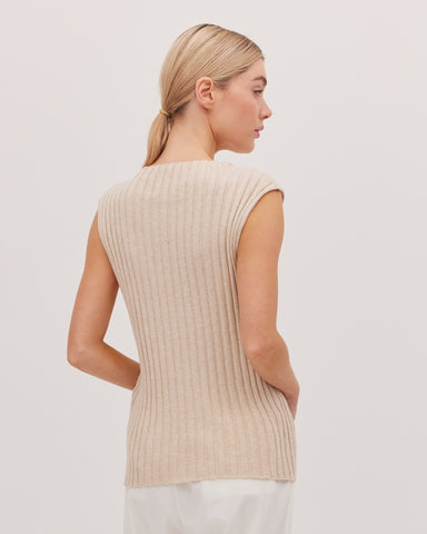 The Ribbed Funnel Neck Tank | Jute