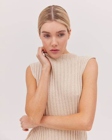 The Ribbed Funnel Neck Tank | Jute