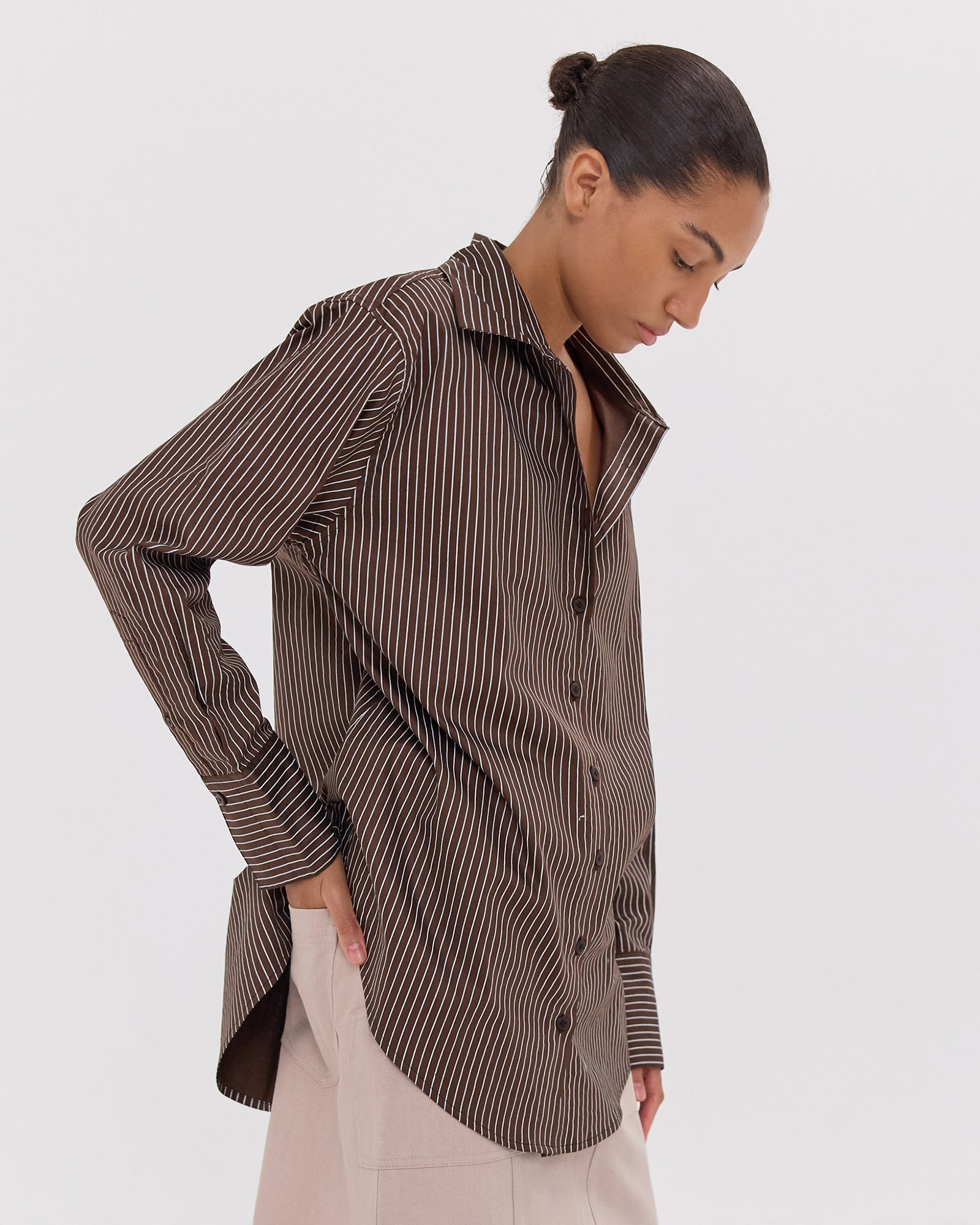 The Dropped Yolk Shirt | Brazil Nut & White