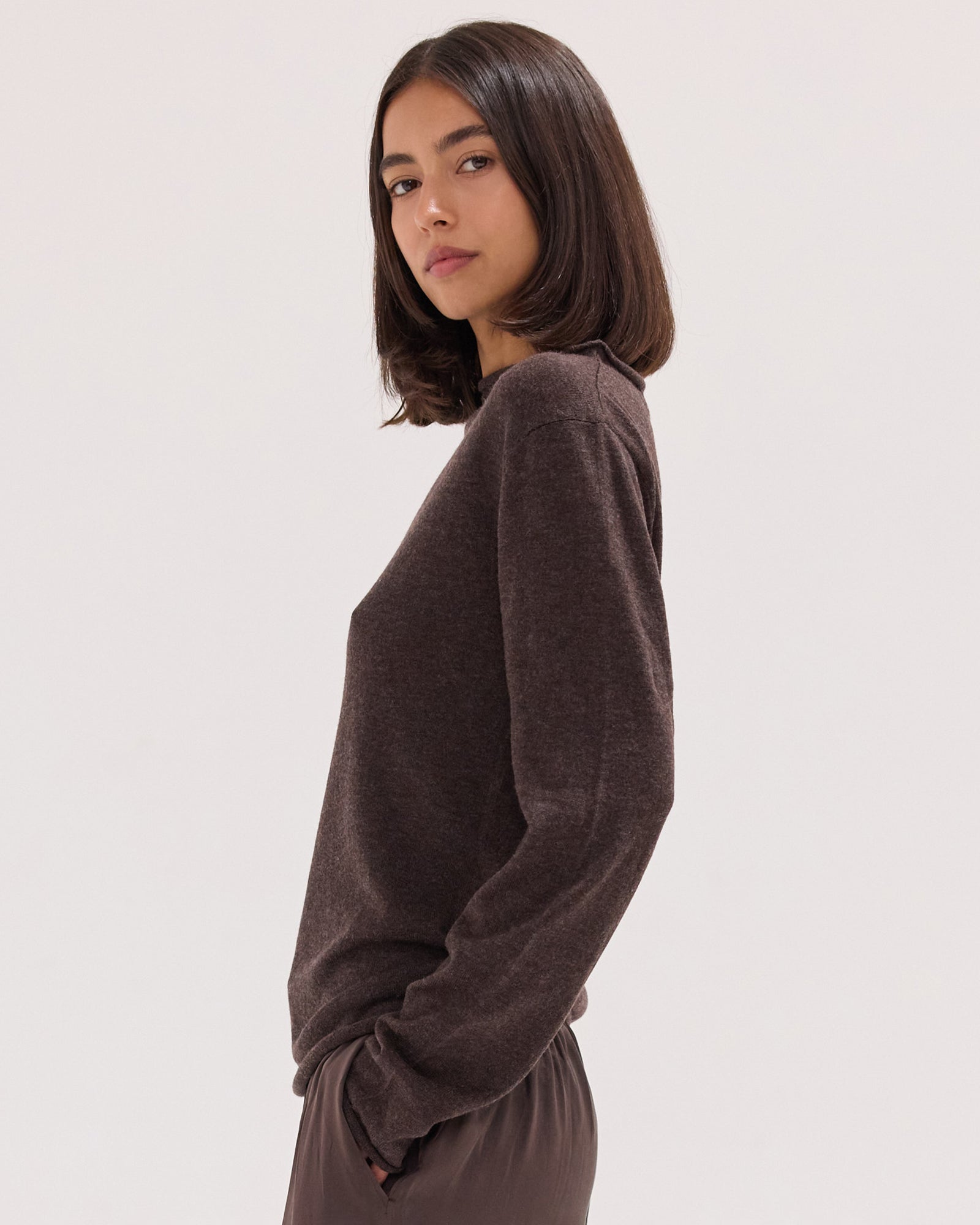 The Funnel Neck Top | Coffee