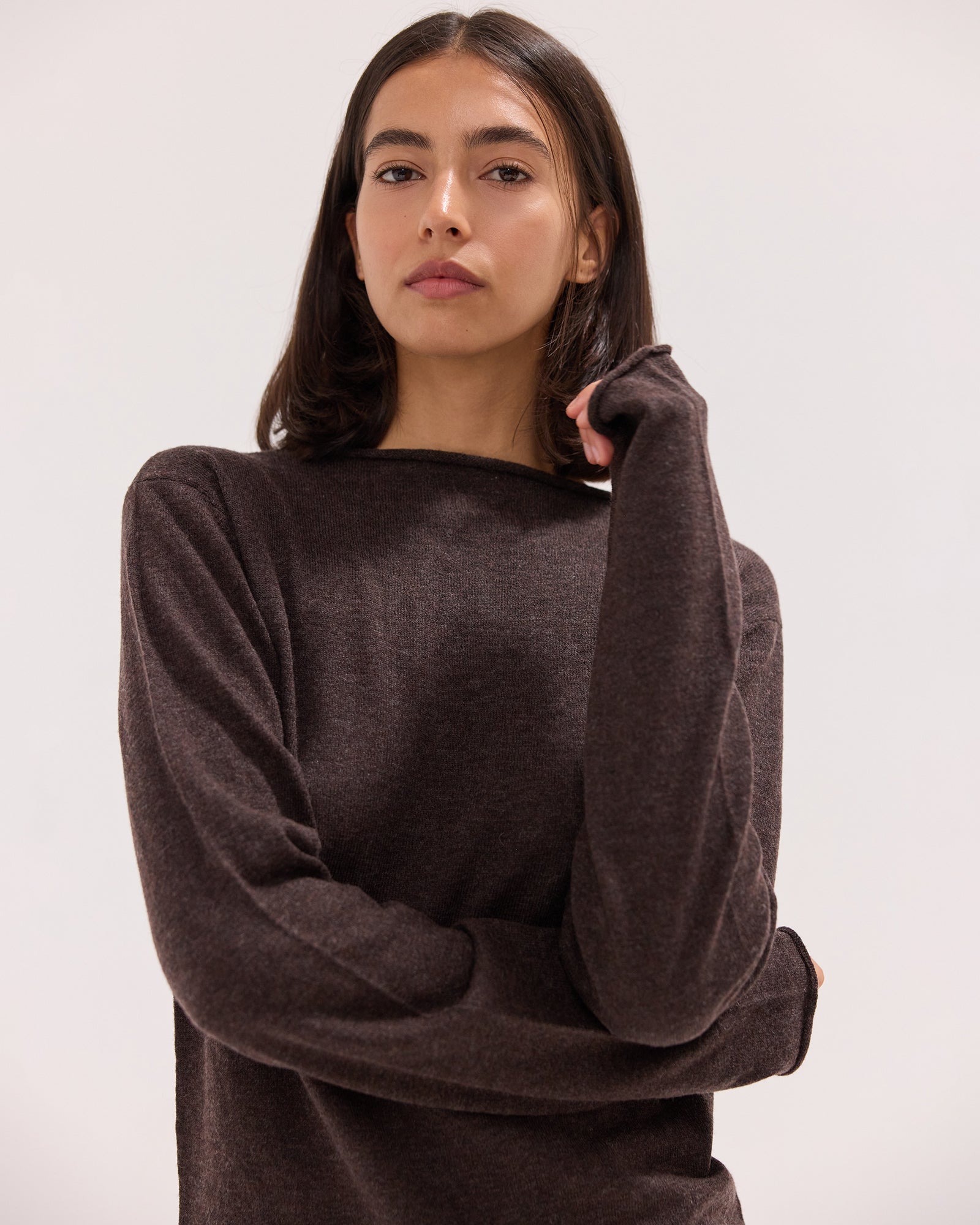 The Funnel Neck Top | Coffee