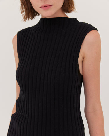 The Rib Funnel Neck Tank | Black