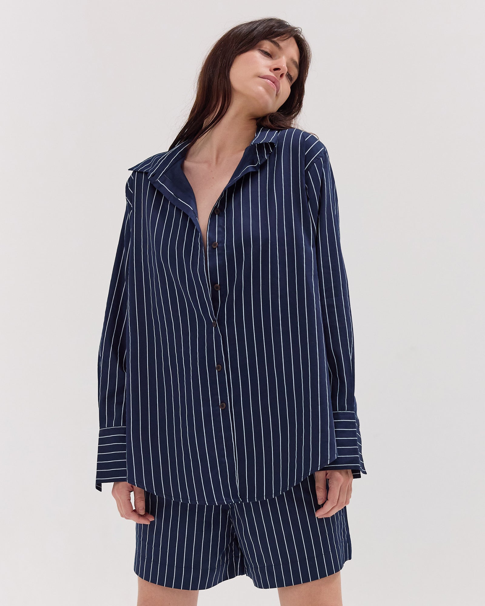 The Dropped Yoke Shirt | Navy & White