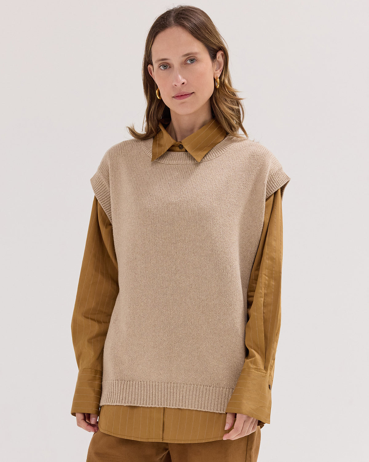 The Crew Neck Vest | Almond