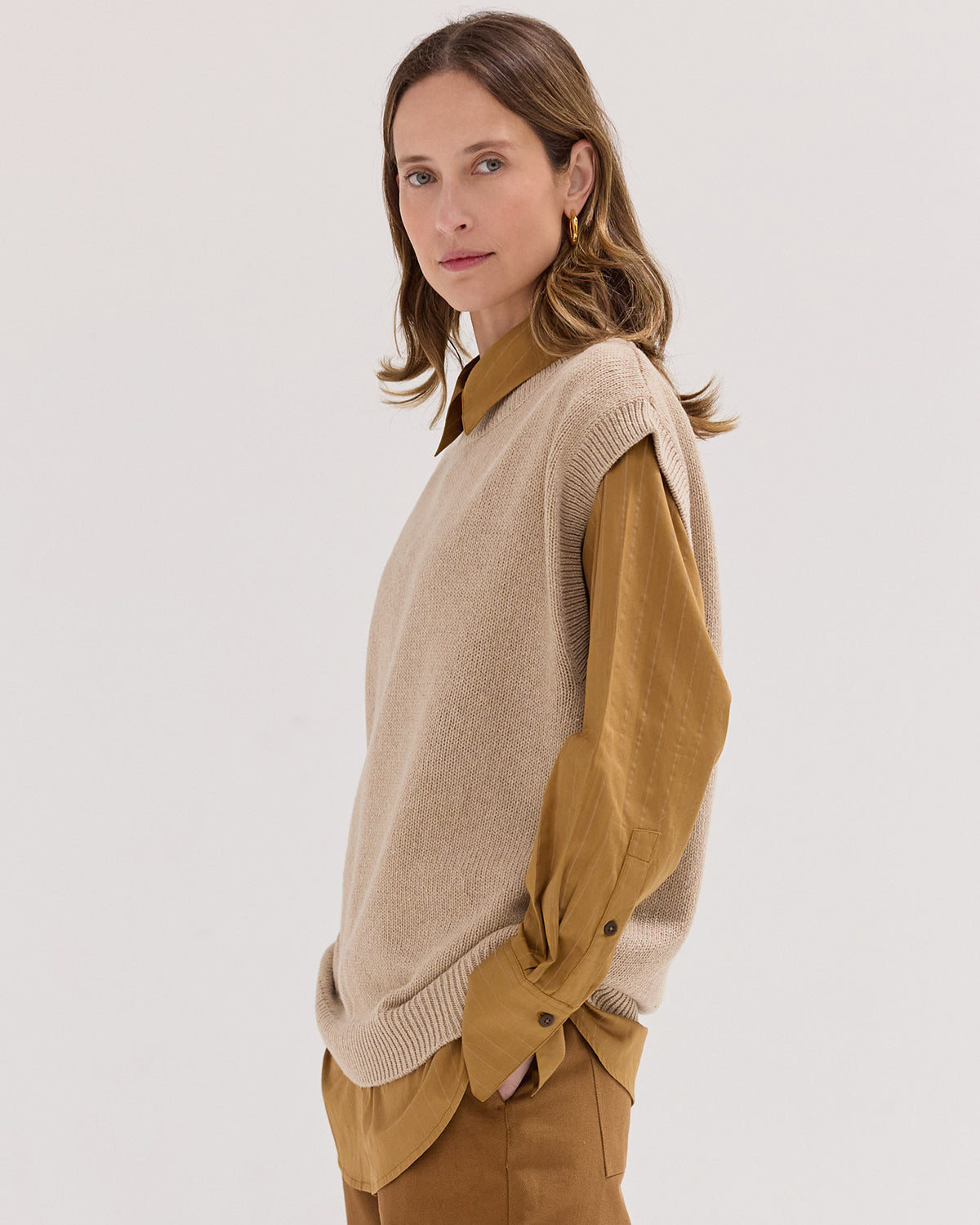 The Crew Neck Vest | Almond