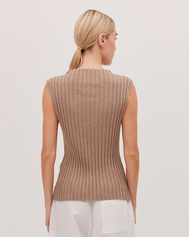 The Ribbed Funnel Neck Tank | Walnut