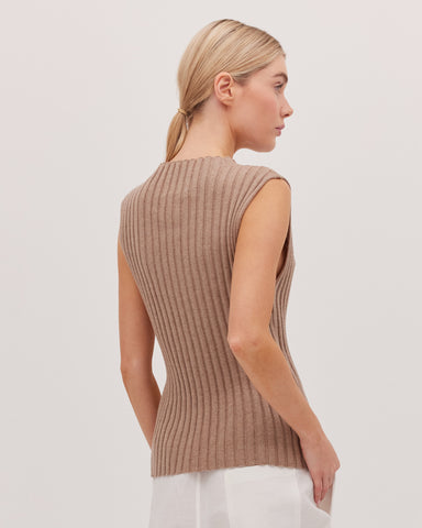 The Ribbed Funnel Neck Tank | Walnut