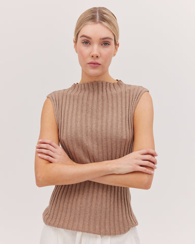 The Ribbed Funnel Neck Tank | Walnut