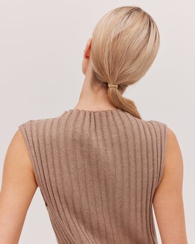 The Ribbed Funnel Neck Tank | Walnut