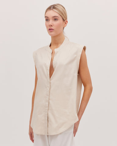 The Tailored Sleeveless Shirt | Putty