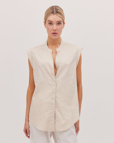 The Tailored Sleeveless Shirt | Putty