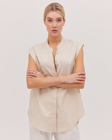 The Tailored Sleeveless Shirt | Putty