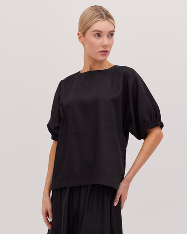 The Gathered Sleeve Top | Black