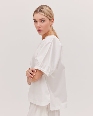 The Gathered Sleeve Top | White